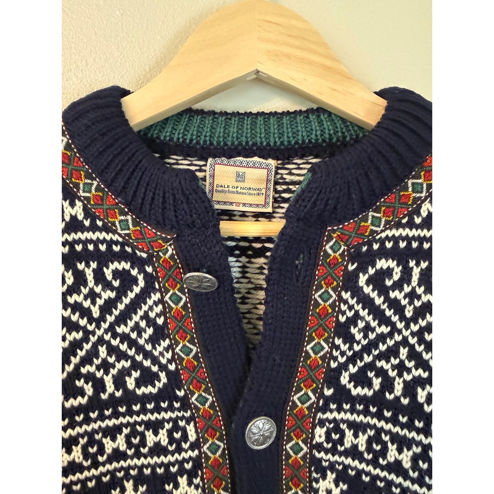 Dale of Norway Pure Wool Nordic Fair Isle Cardigan Sweater 12 M Vintage - Picture 4 of 8